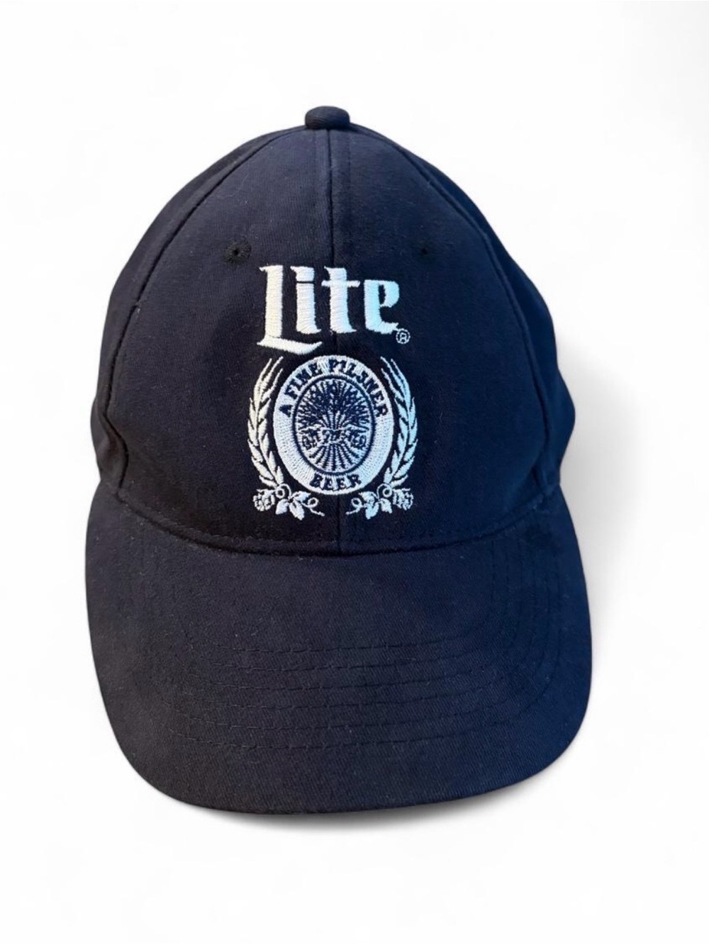 Official Miller Lite Beer Snapback Hat in Navy Blue with White Embroidered Logo